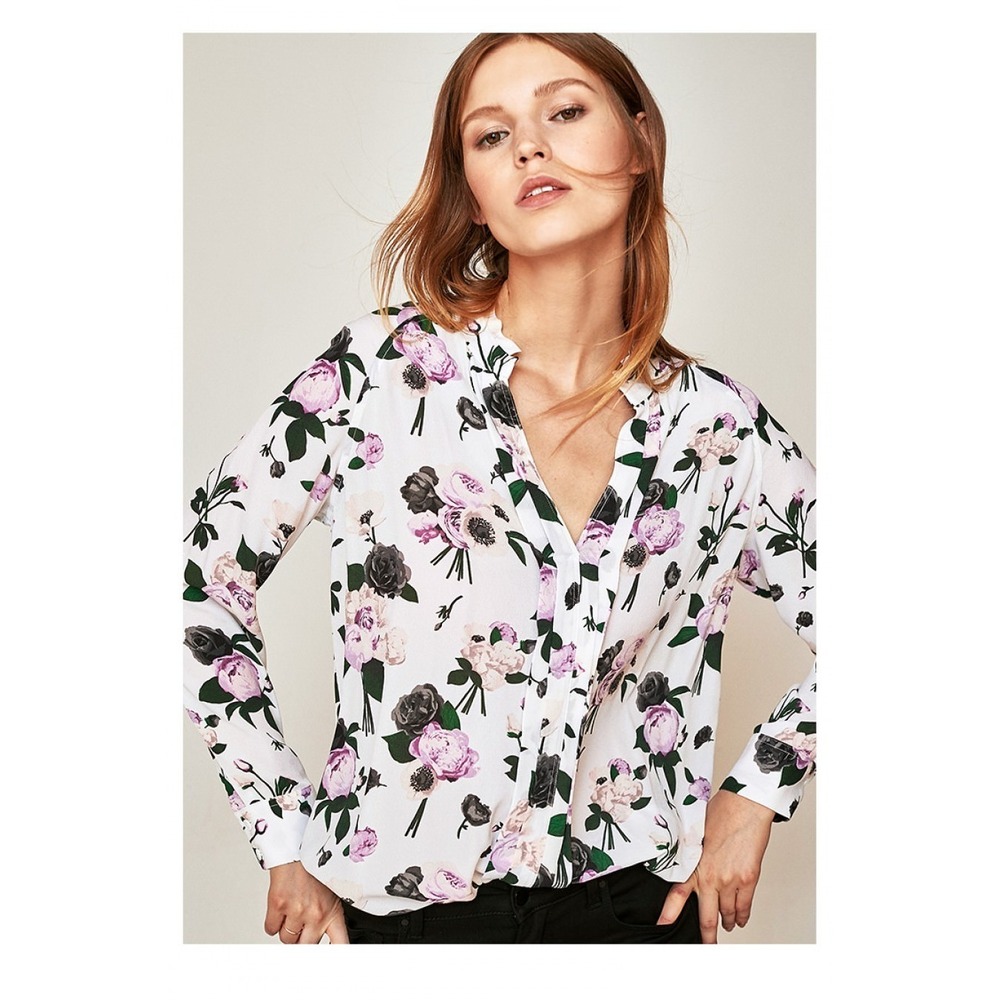 NWT Equipment Liana Floral Print 100% Silk Blouse Bright White Multi Size S $278